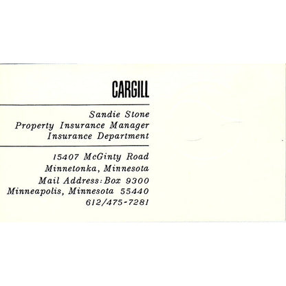 Sandie Stone Cargill Minnetonka MN Vintage Business Card SC9-B2