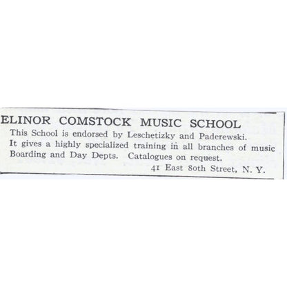 Elinor Comstock Music School NY c1918 Original Magazine Advertisement AE5-SA3