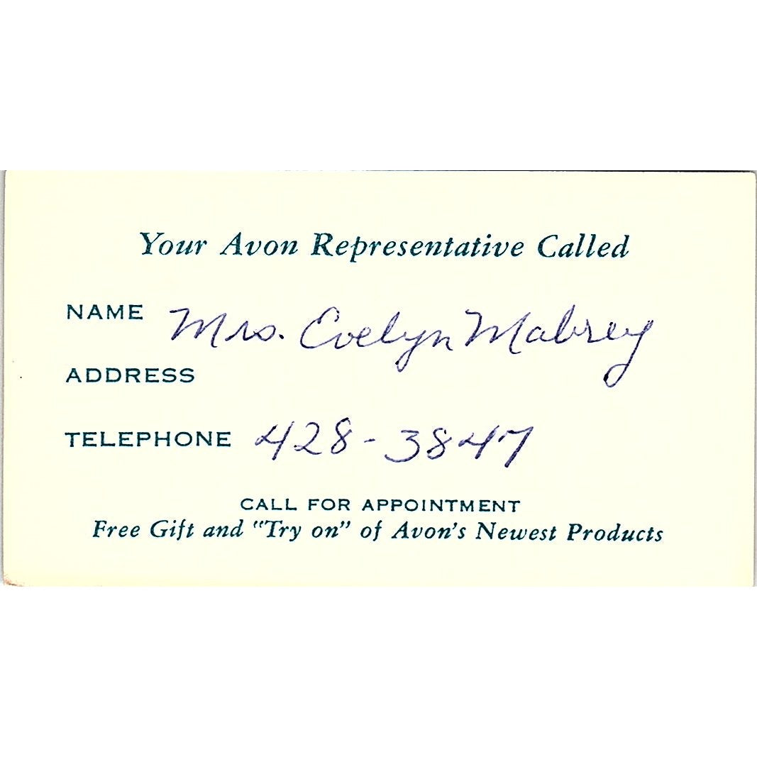 Evelyn Mabrey Avon Representative Vintage Business Card SE3-B14