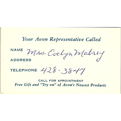 Evelyn Mabrey Avon Representative Vintage Business Card SE3-B14