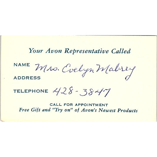 Evelyn Mabrey Avon Representative Vintage Business Card SE3-B14