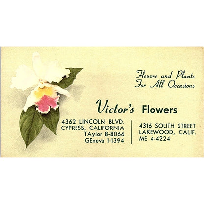 Victor's Flowers and Plants For All Occasions, Cypress CA Business Card SF3-B8