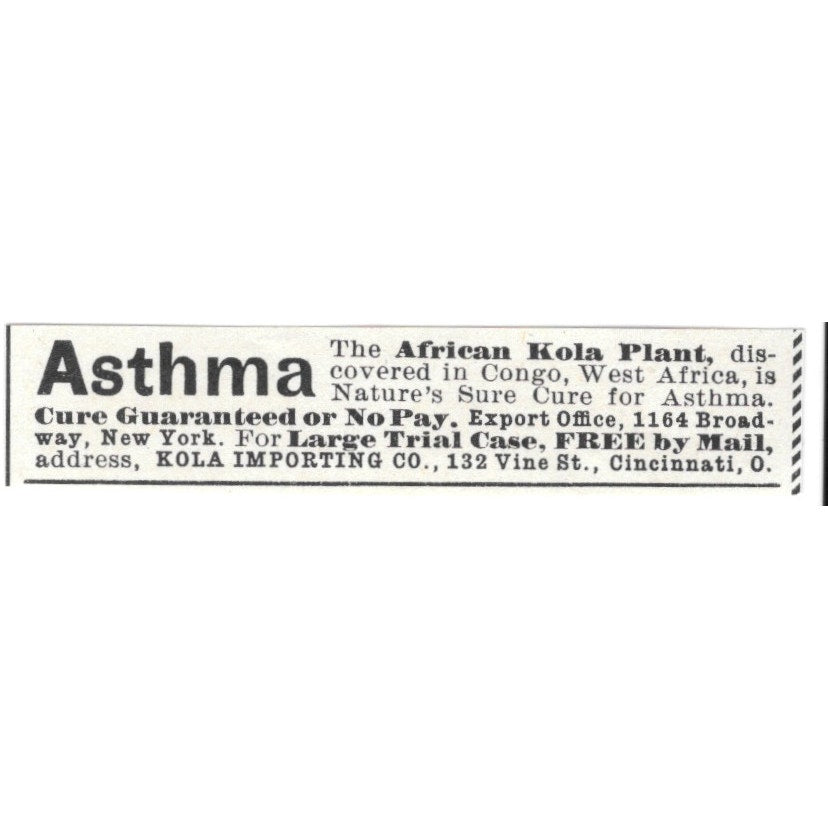 Kola Importing Co African Kola Plant Asthma Treatment Cincinnati 1892 Ad AG2-S23