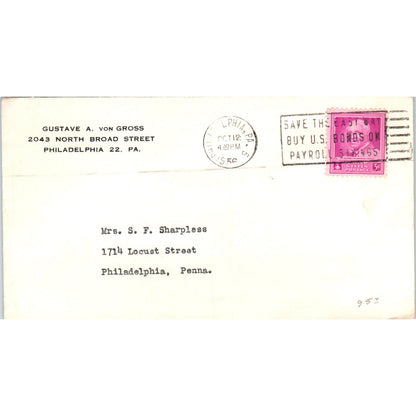 1956 Gustave A. Von Gross Philadelphia Postal Cover Envelope TG7-PC1