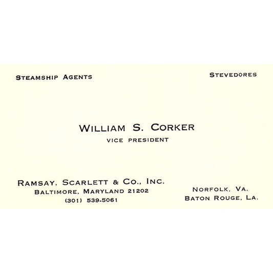 William S Corker Ramsay, Scarlett & Co Baton Rouge Vintage Business Card SC9-B2