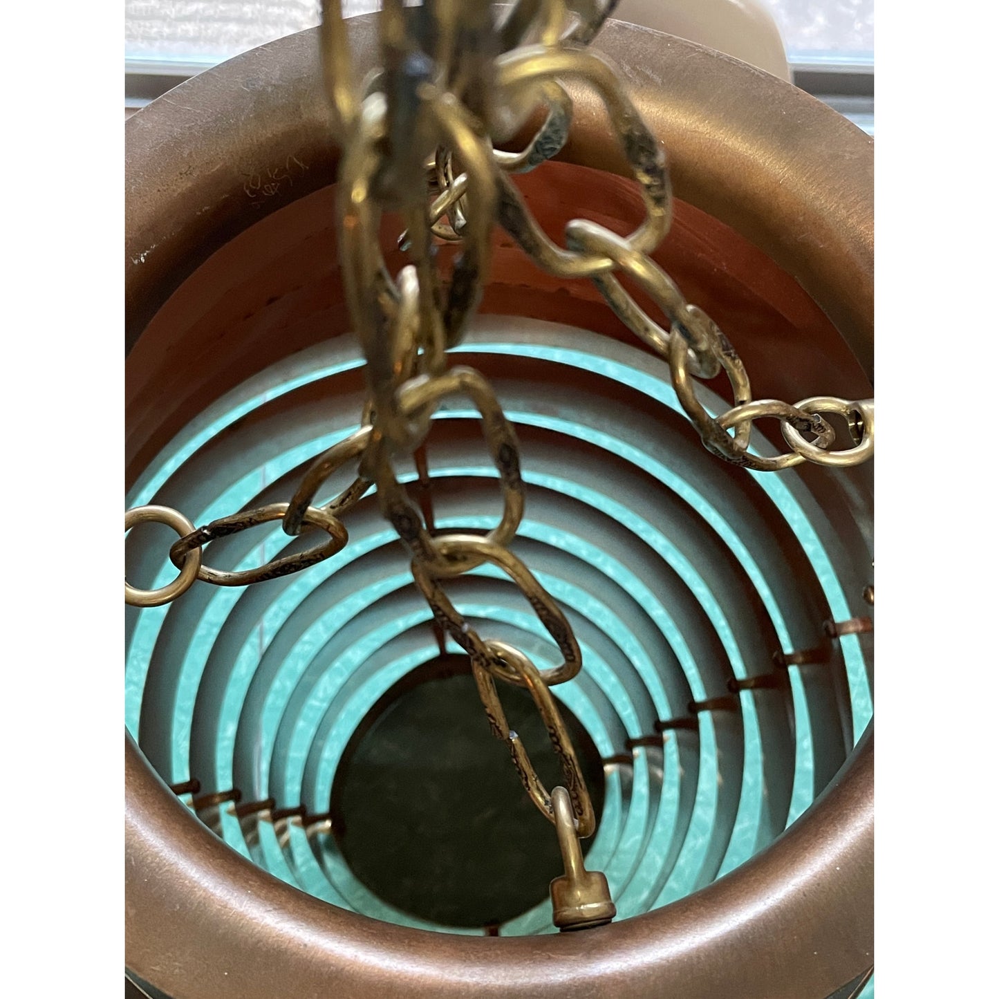 Original Frank Stone Art Hanging Light Fixture Copper Brutalist MCM Signed 21"