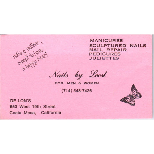 De Lon's Nails by Leesh Costa Mesa CA Vintage Business Card SD8-B10