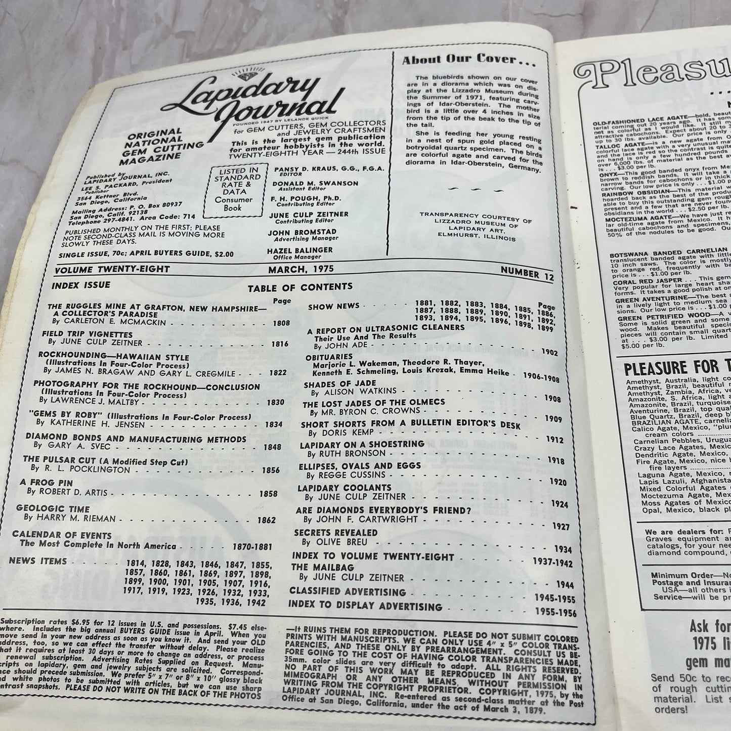 Blue Birds Lizzadro Museum - Lapidary Journal Magazine - Mar 1975 M28