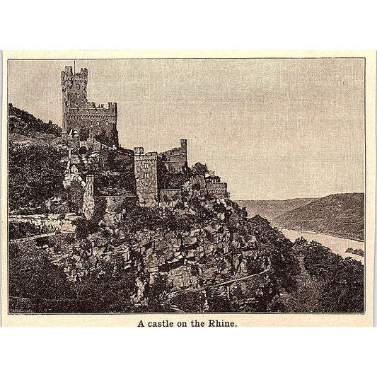 A Castle on the Rhine 3x4" 1901 Engraving AF6-M14