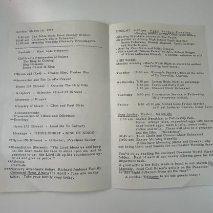 1978 United Covenant Church Clear Lake Palm Sunday Program Merle Van Heuveln J17