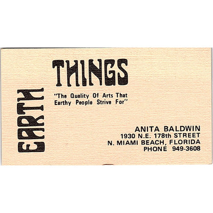 Anita Baldwin Earth Things Art Miami Beach FL Vintage Business Card SE3-B11