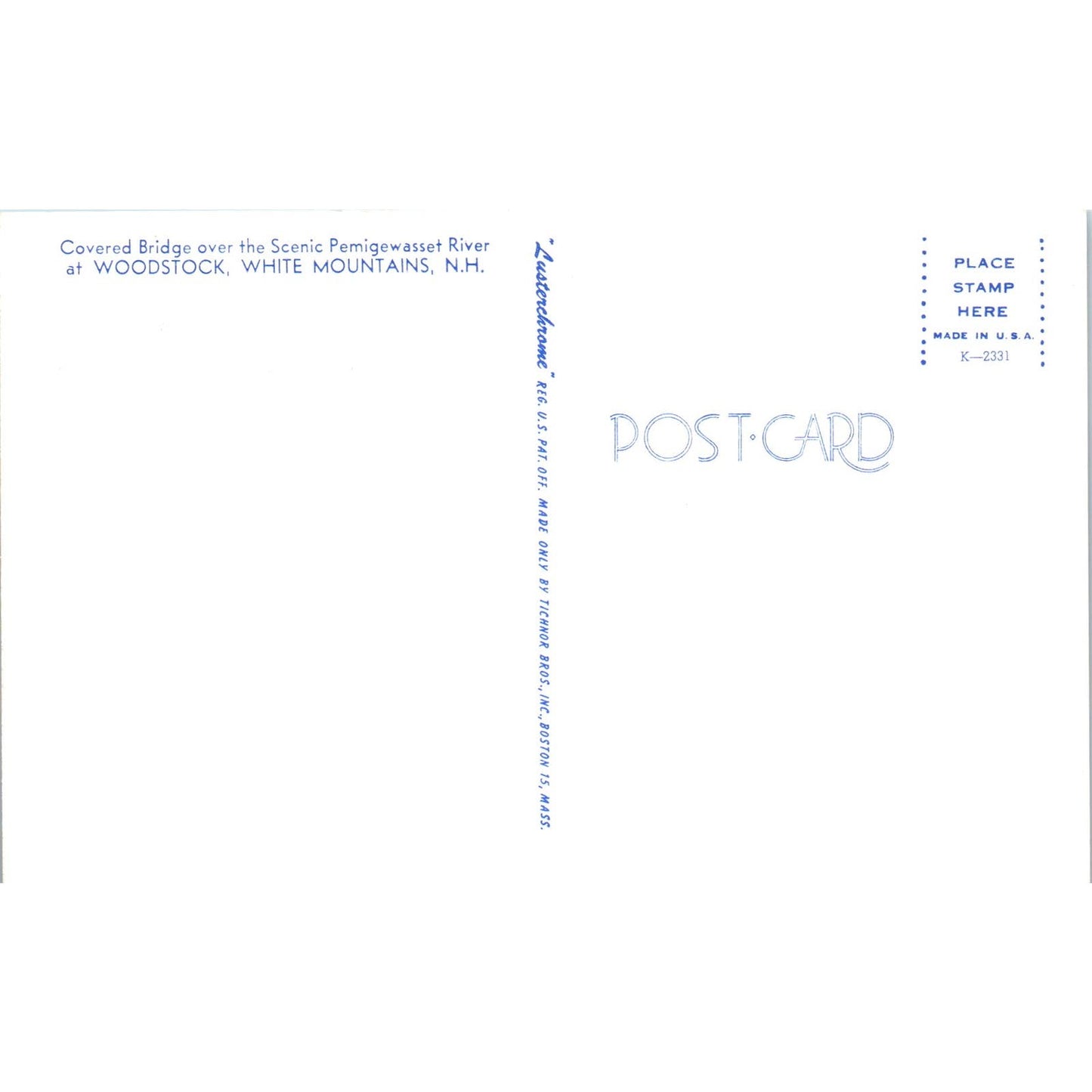 Pemigewasset River Woodstock White Mountains NH Covered Bridge Postcard PB12