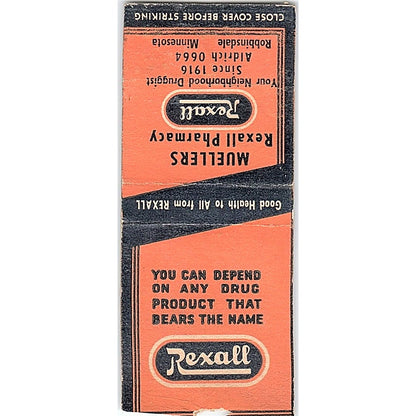 Mueller's Rexall Pharmacy Robbinsdale MN Vintage Matchbook Cover SC7-Y2