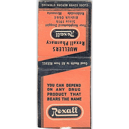Mueller's Rexall Pharmacy Robbinsdale MN Vintage Matchbook Cover SC7-Y2