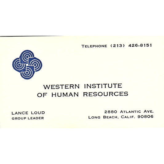 Lance Loud Western Institute of Human Resources Long Beach Business Card SD9-B11