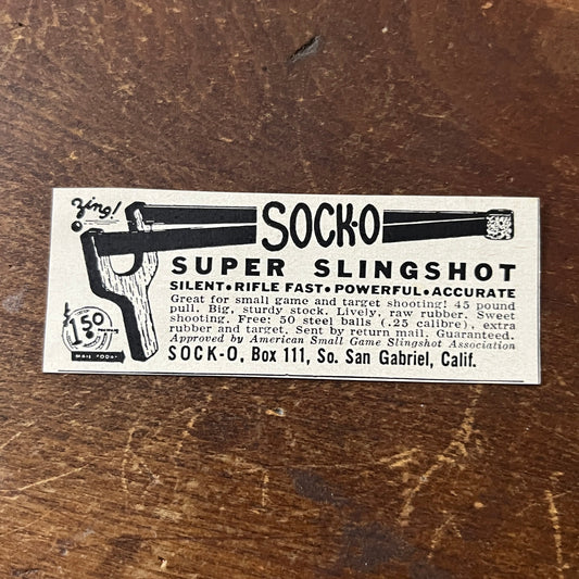 Sock-O Super Slingshot San Gabriel CA 1955 Ad AF9-S8
