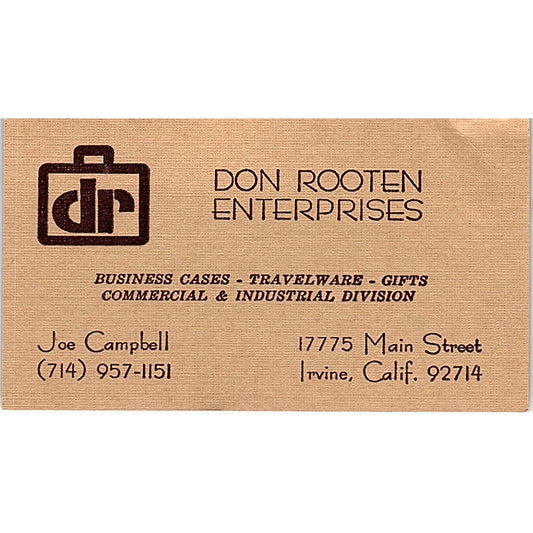 Don Rooten Enterprise Joe Campbell Irvine CA Vintage Business Card SB4-B8