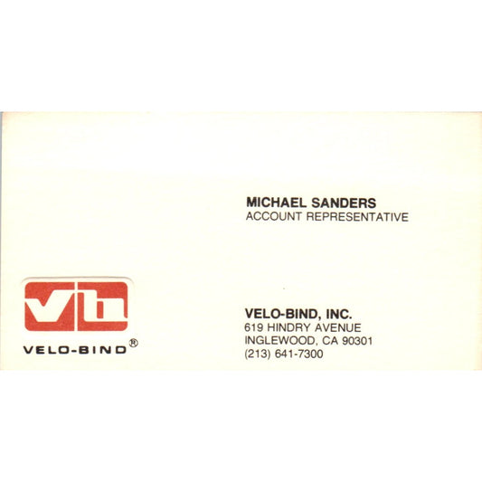 Michael Sanders Velo-Bind Inc Inglewood CA Vintage Business Card SE3-B4