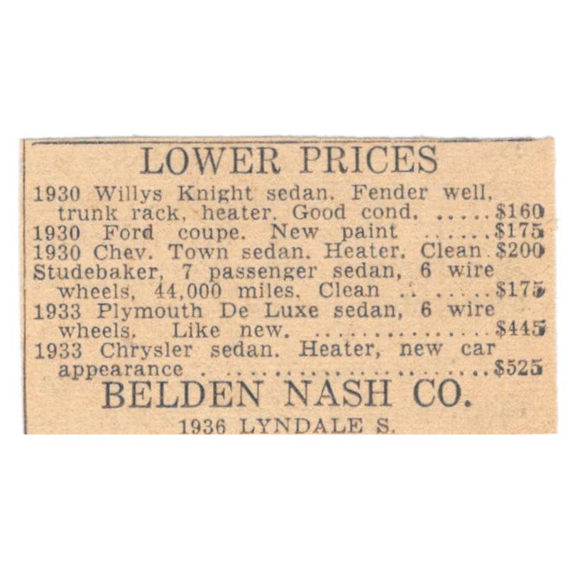 Belden Nash Co Auto Sales Lyndale 1935 Minneapolis Journal Advertisement AE7-H3