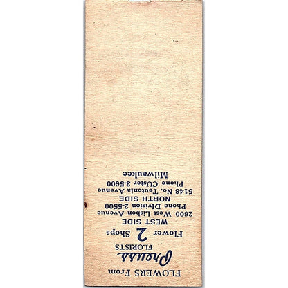 Preuss Florists Milwaukee WI Vintage Matchbook Cover SF3-Y4