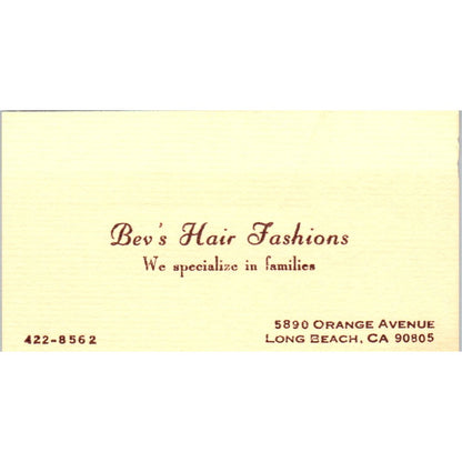 Bev's Hair Fashions Long Beach Vintage Business Card SD8-B10