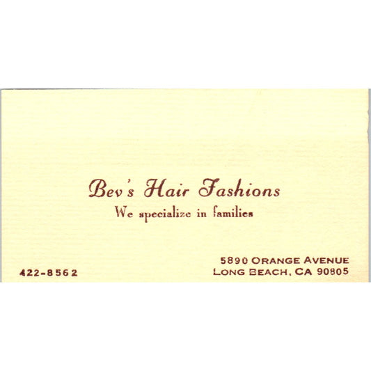 Bev's Hair Fashions Long Beach Vintage Business Card SD8-B10