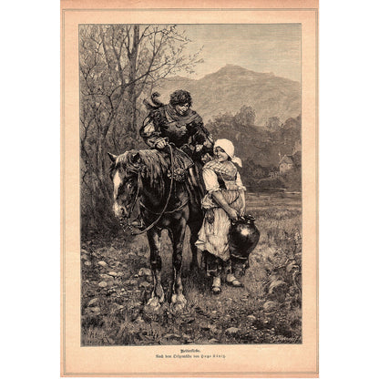 "Ritterliebe" (Knightly Love) Hugo König 1892 Engraving V1-3