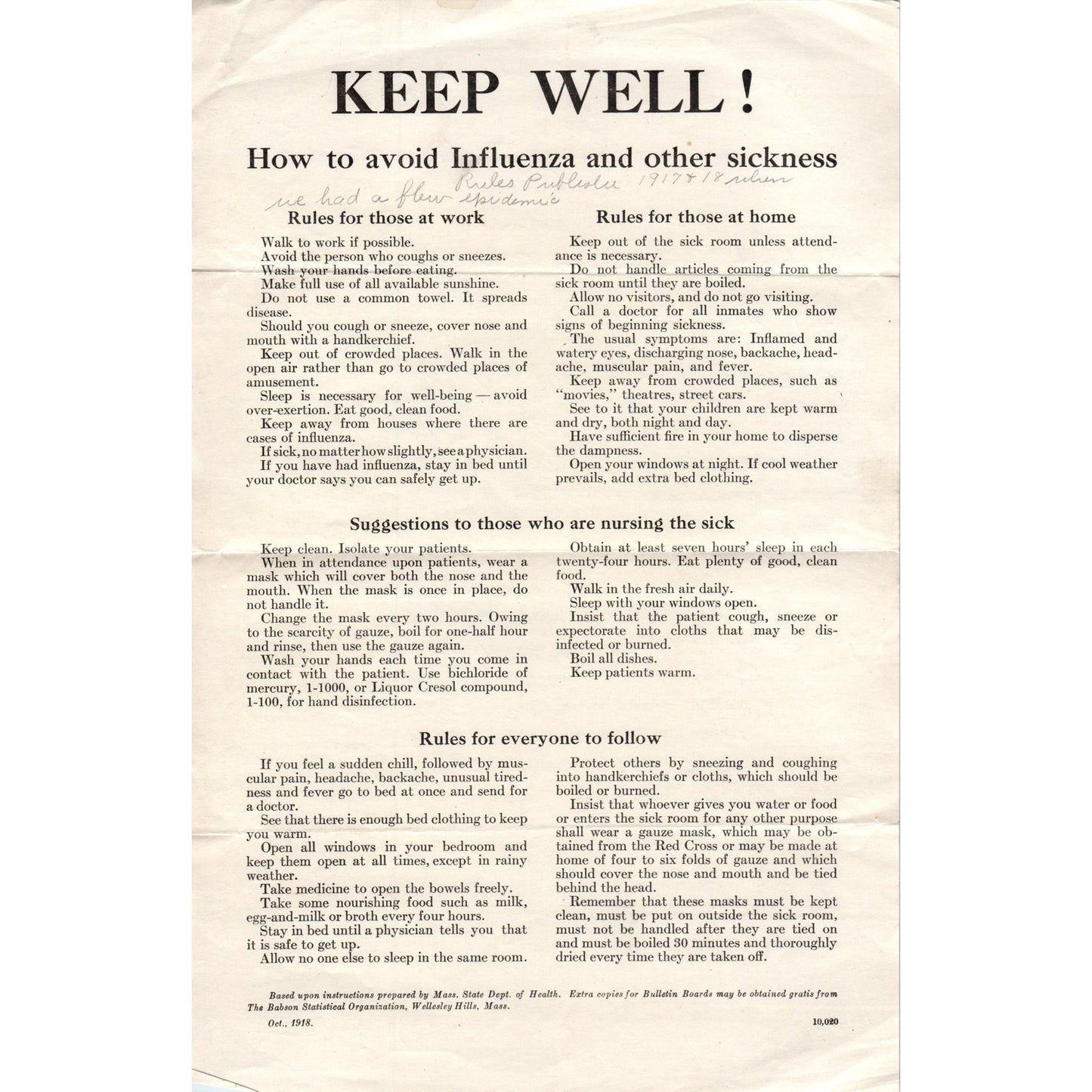 1918 Original Spanish Flu Influenza Warning and Safety Bulletin D23