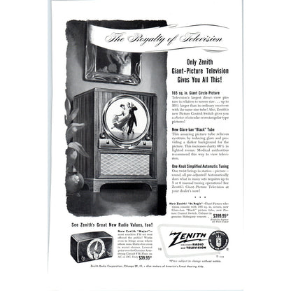 Zenith Giant-Picture Television TV Teleset - Vintage Magazine Ad D20