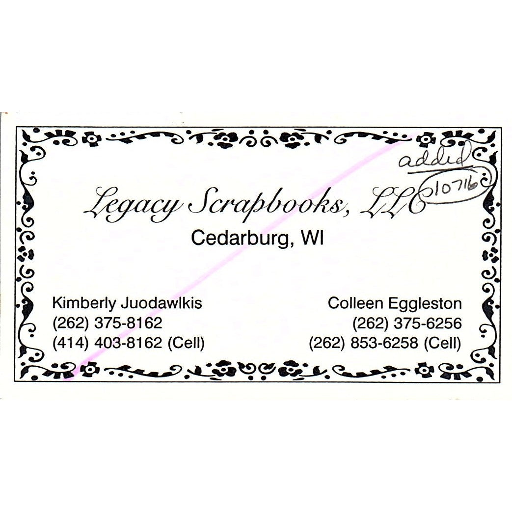Legacy Scrapbooks Cedarburg WI Kimberly Juodawlkis Vintage Business Card SC9-B9