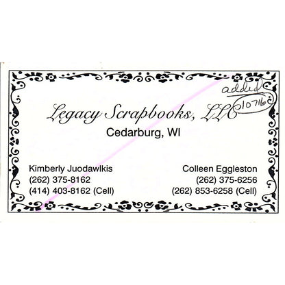 Legacy Scrapbooks Cedarburg WI Kimberly Juodawlkis Vintage Business Card SC9-B9