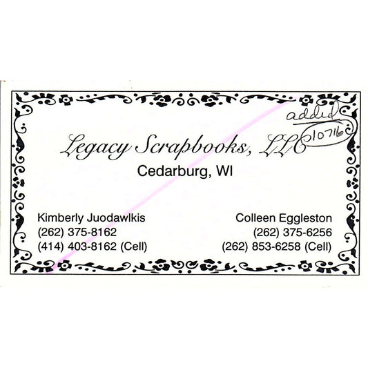 Legacy Scrapbooks Cedarburg WI Kimberly Juodawlkis Vintage Business Card SC9-B9