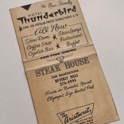 Hotel Thunderbird Las Vegas NV Vintage Matchbook Cover TB8-MB-4