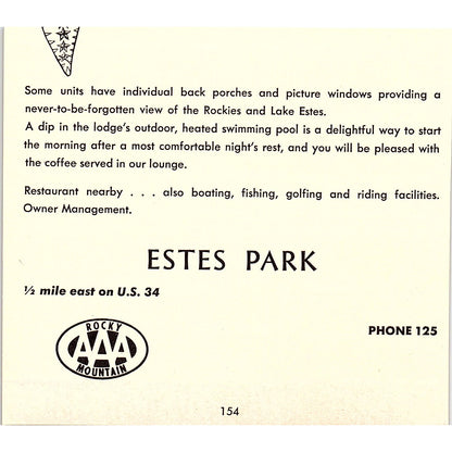 Stony Knob Cottages Estes Park CO 1958 Ad AG1-H3