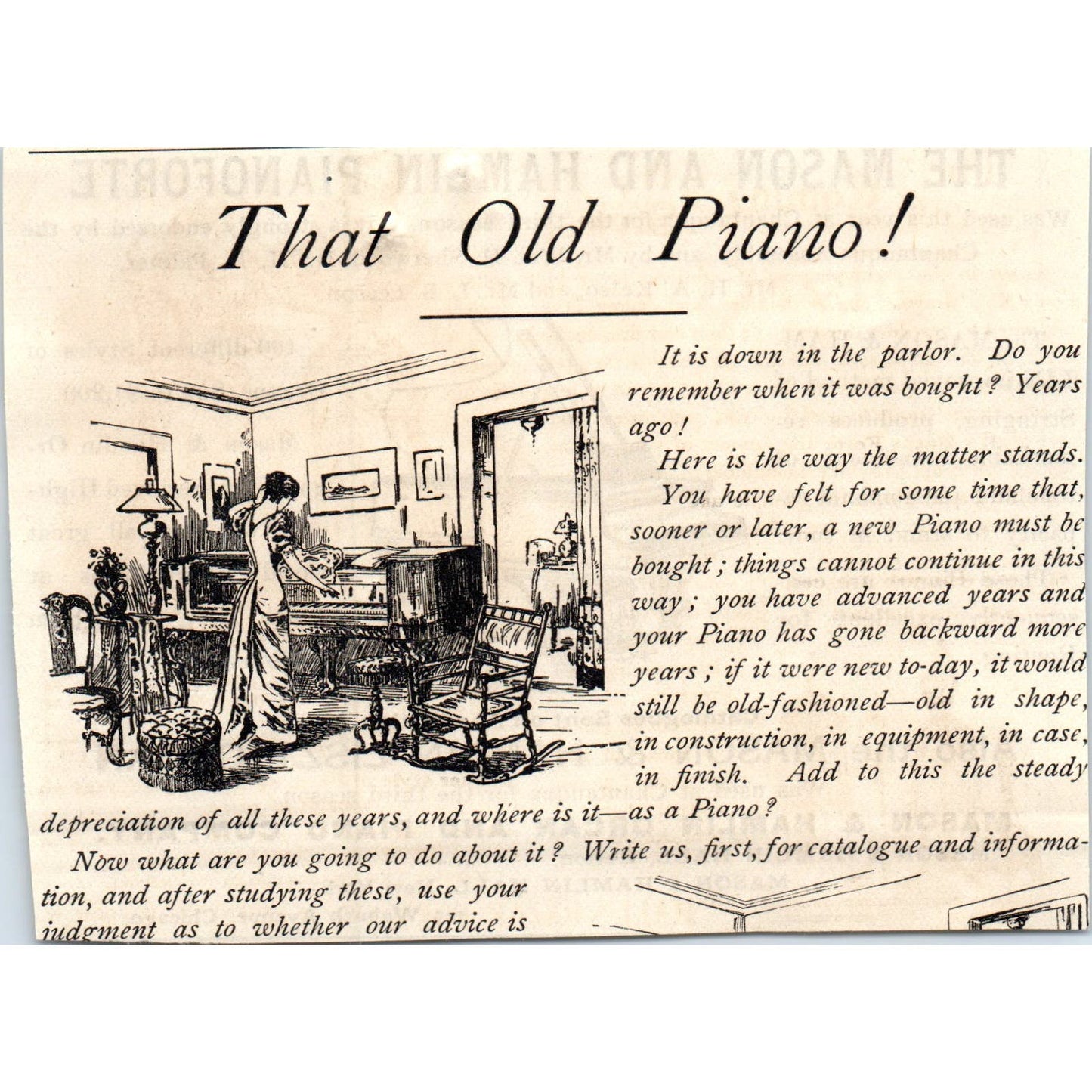 Mason & Hamlin Liszt Organ and Pianoforte c1890 Victorian Ad AE8-CH2