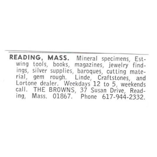The Browns Lapidary Specimens Reading Massachusetts 1972 Ad AF8-S24