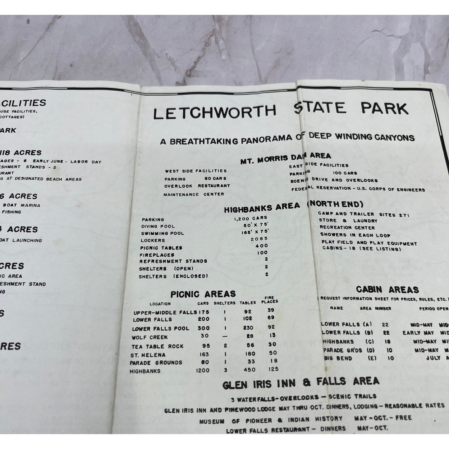 1969 Letchworth State Park Guide Map Castile NY TH9-TM1