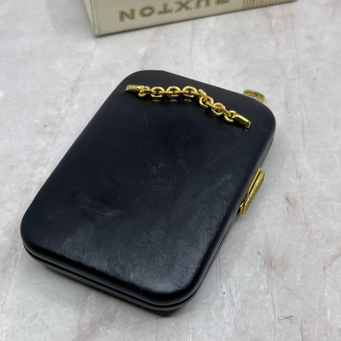 Vintage BUXTON Black Leather Saddle Cowhide Key-Tainer Key Case New SF4