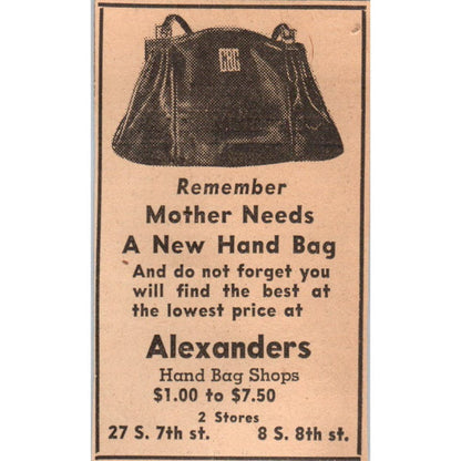 Alexanders Hand Bag Shops 7th & 8th St 1935 Minneapolis Journal Ad AE7-H2