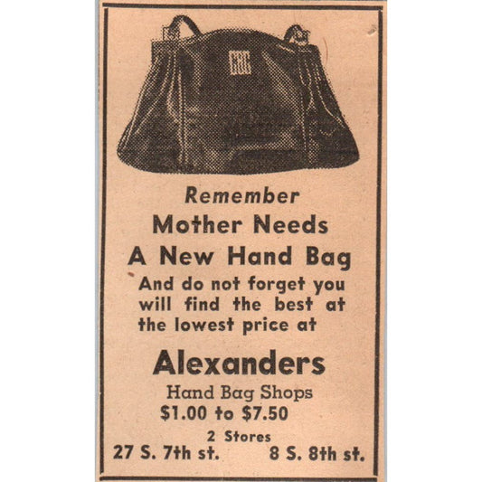 Alexanders Hand Bag Shops 7th & 8th St 1935 Minneapolis Journal Ad AE7-H2