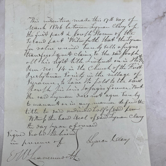 1846 Indentured Servant Contract Joseph Slocum Lyman Clay Newport RI AE6