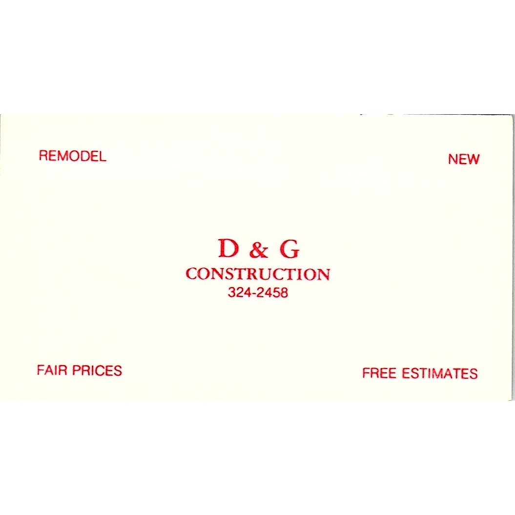 Danny Spurlock D&G Construction Vintage Business Card SD9-B3