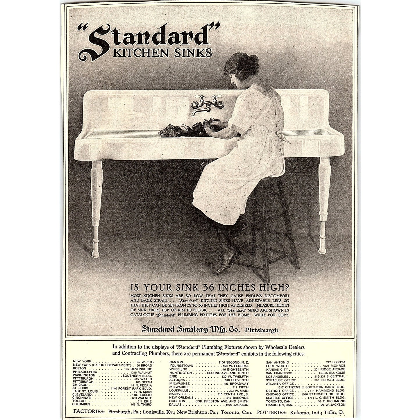 Standard Kitchen Sinks Standard Sanitary Mfg Co Pittsburgh PA c1920 Ad AF8-9