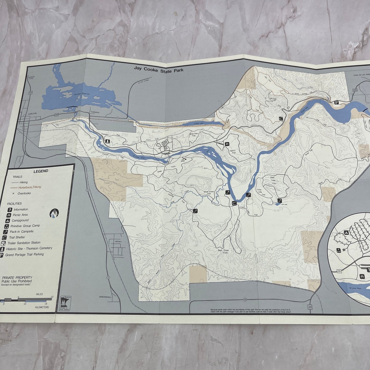 1985 Jay Cooke State Park MN Summer Trails Fold Out Map TH9-TM2