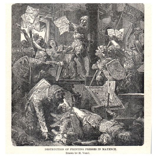 Destruction of Printing Presses in Mayence H. Vogel 1911 Engraving Print AF5-7