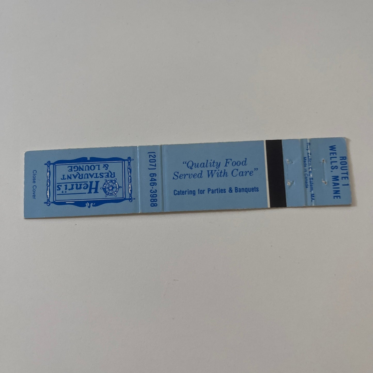 Henri's Restaurant & Lounge Wells Maine Vintage Matchbook TB6-MB2-9