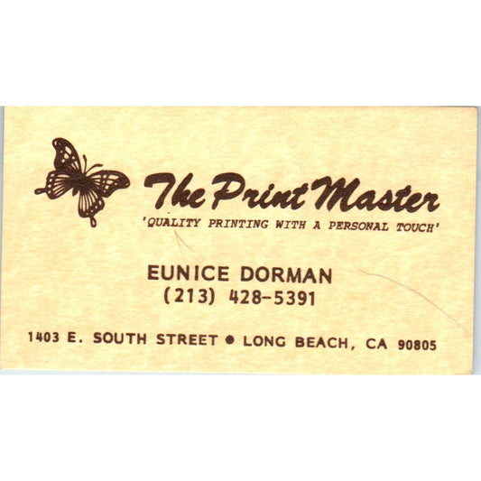 The Print Master Eunice Dorman Long Beach CA Vintage Business Card SD4-B3