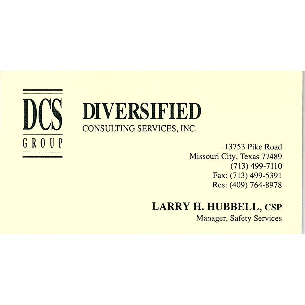 Diversified Consulting Larry H Hubbell Missouri City TX Business Card SD9-B12