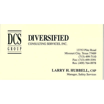 Diversified Consulting Larry H Hubbell Missouri City TX Business Card SD9-B12