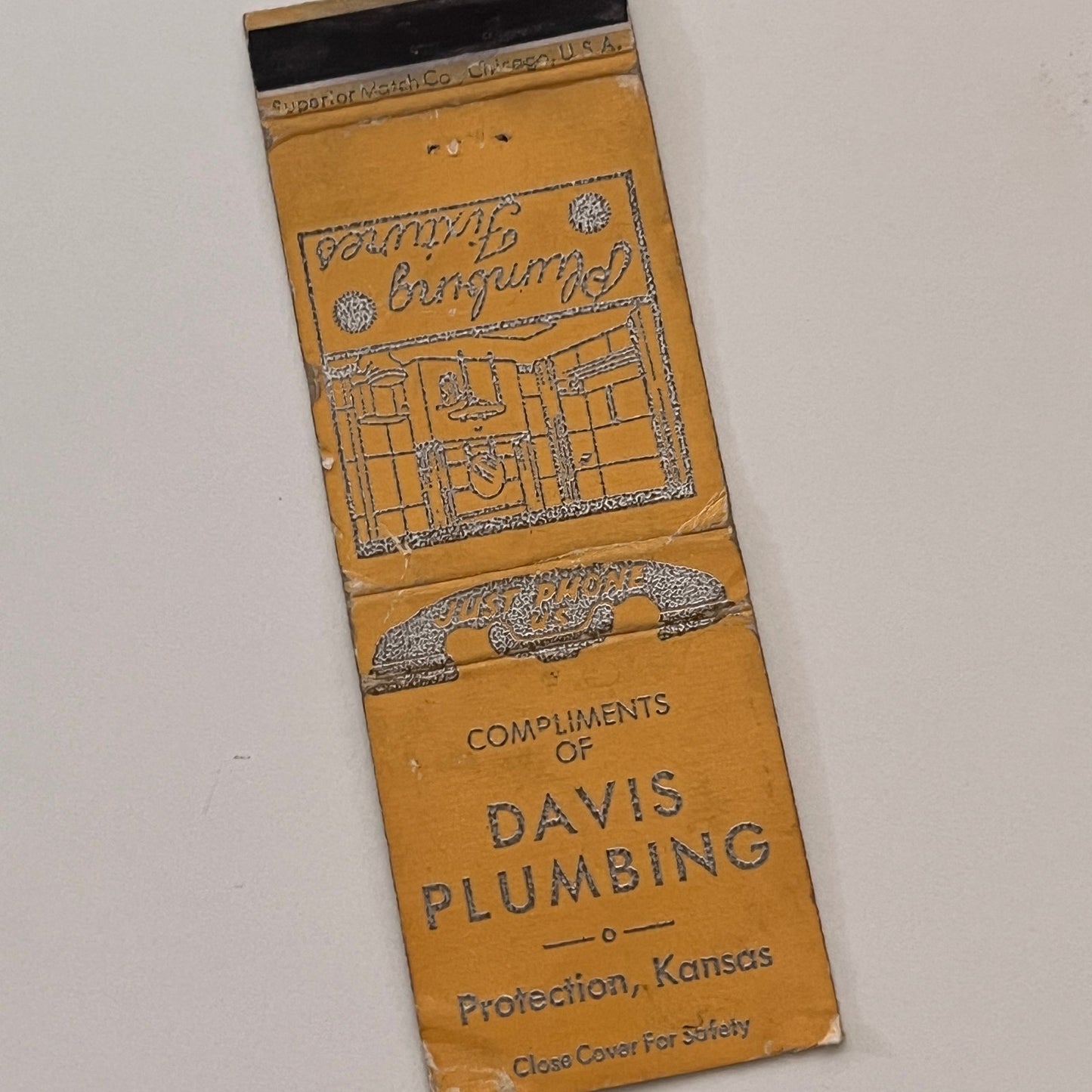Davis Plumbing Protection Kansas Vintage Matchbook Cover TB6-MB2-2